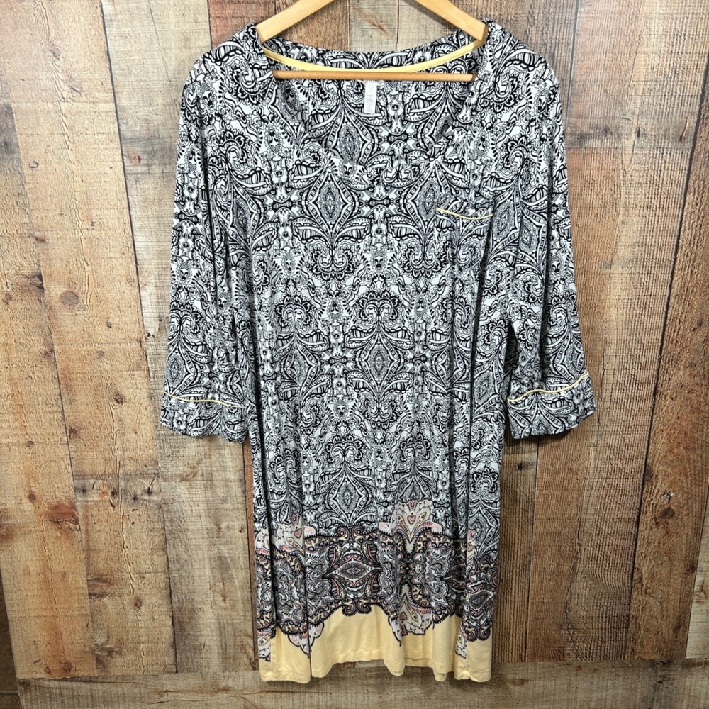 Soma Sleep Shirt Nightgown Paisley Print Soft Knit Lounge Dress Large